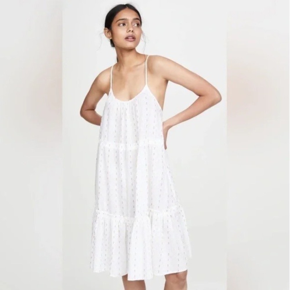 Madewell White Rainbow Clip Dot Tiered Coverup Mini Dress Cotton Beach‎ Boho XS